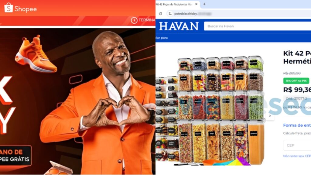 Golpistas criam lojas falsas da Shopee e Havan na Black Friday